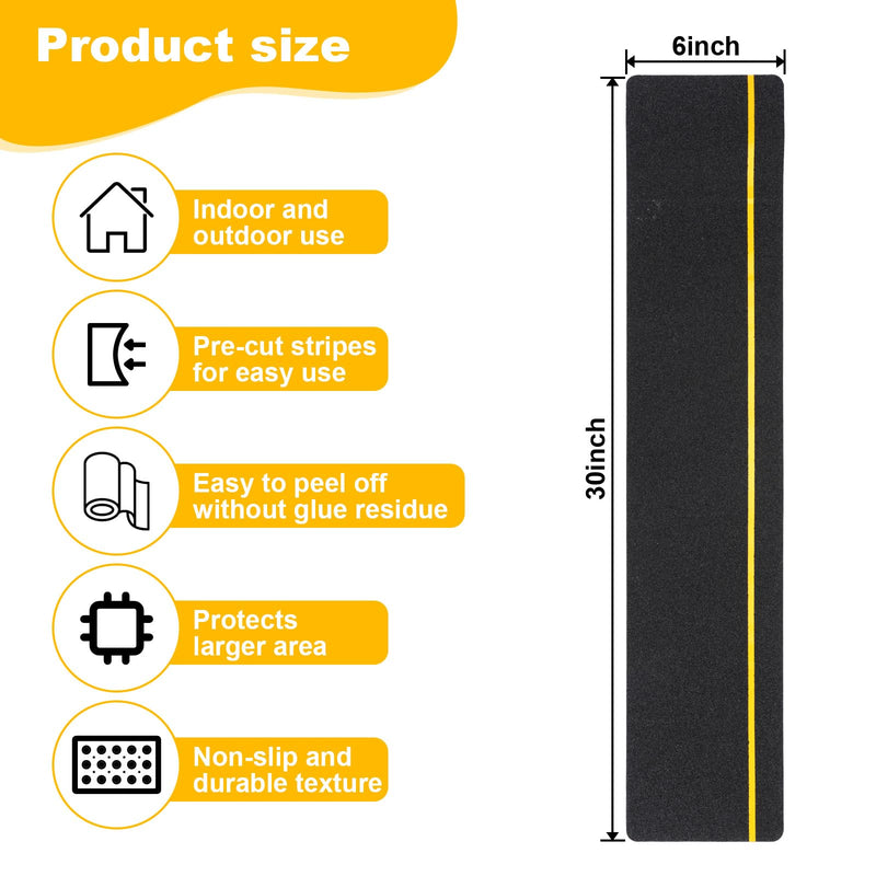 10-Pack 6" X 30" Anti-Slip Stair Treads with Reflective Strips, High Traction Non Skid Grip Tape for Outdoor Wooden Steps, Decks and Ramps