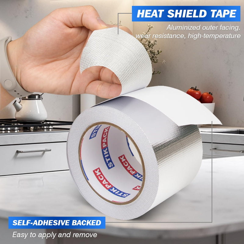 Aluminum Foil Heat Shield Tape 4in x 66ft, Self-Adhesive Heat Reflective Heat Resistant High Temperature Fiberglass Tear-Proof HVAC Silver Duct Tape for Ductwork, Dryer Vent & Insulation 4inx66ft