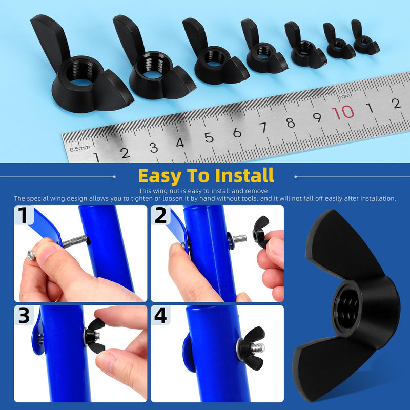 [Australia - AusPower] - Glarks 110Pcs 7 Sizes Black Wing Nuts Assortment Kit, M3, M4, M5, M6, M8, M10, M12, High Strength Nylon Butterfly Nuts, Wing Bolt Fasteners, Hand Twist Tighten Ear Wing Nuts 
