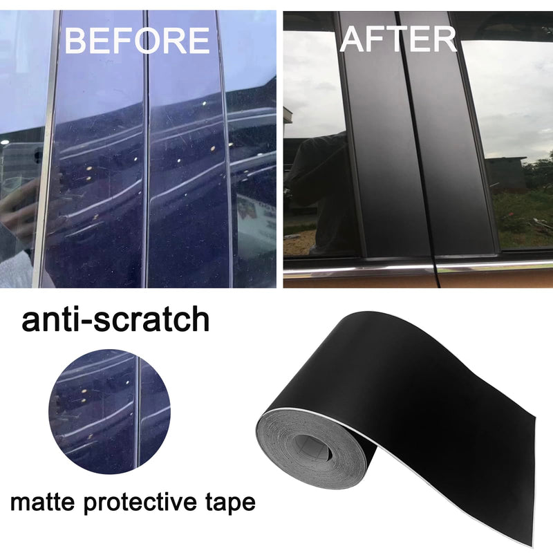 Matte Black Vinyl Tape for Black Out Chrome Delete Window Trim, Matte Black Vinyl Wrap Roll, Self-Adhesive Car Chrome Door Trim Delete Tape DIY Film with Tool Kit (4 inches x 30 feet) 4 inches x 30 feet