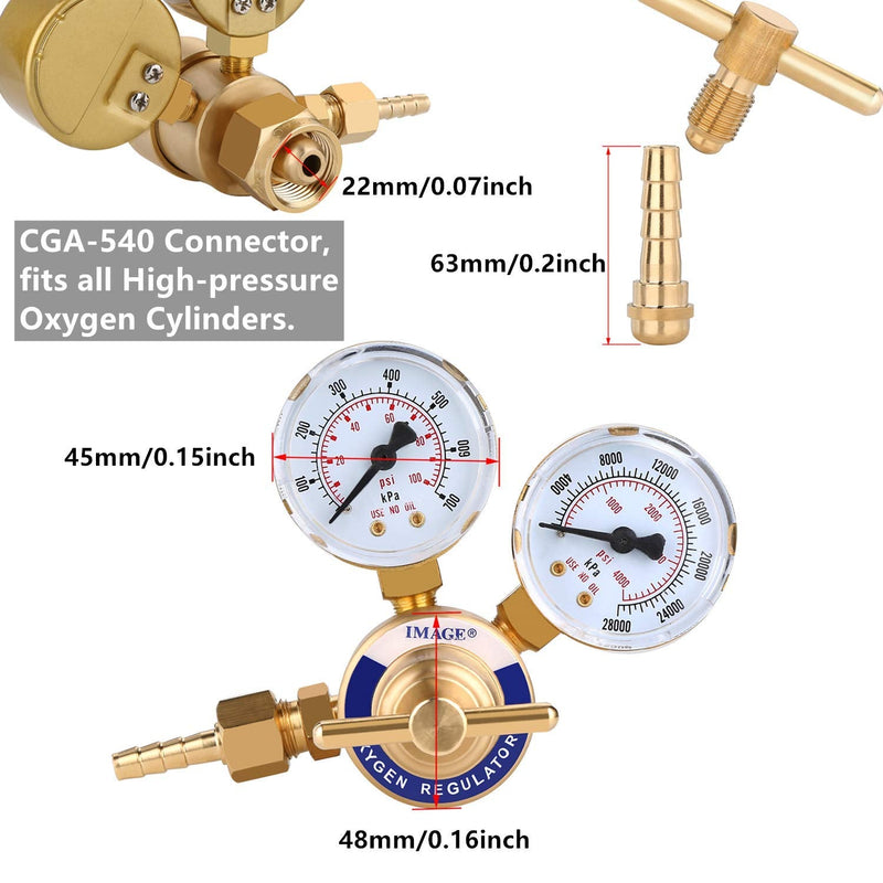 IMAGE® Welding Gas Welder Oxygen Regulator Gauges Oxy for Victor Torch Cutting Kits CGA 540