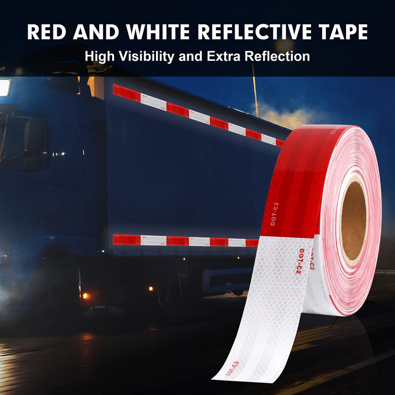 WAENLIR 2 inch x 160Feet Dot Reflective Tape Outdoor Waterproof High Visibility Safety Tape, Red and White Adhesive Conspicuity Tape for Trailer, Cars, Trucks, Cinta reflectiva para camiones 2 inch X 160FT
