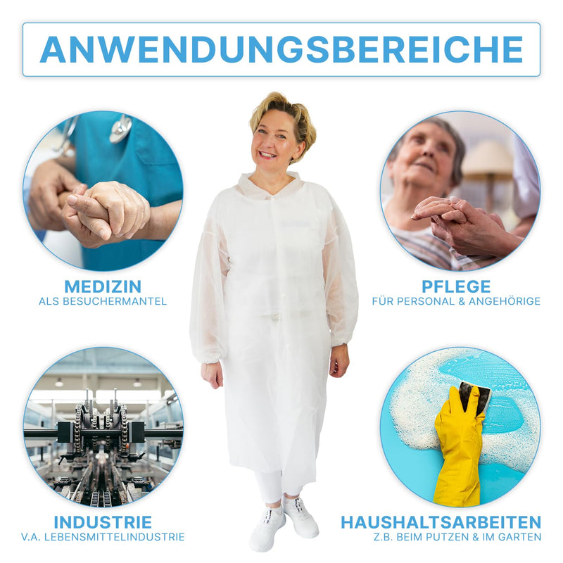 5 x Arnomed PP Disposable Protective Gown Size XL, White Disposable Protective Coat, Fleece Coat, Disposable Gown Protective Gown with Press Studs, Disposable Coat Plastic Painter's Suit, Surgical Gown Food Safe 5
