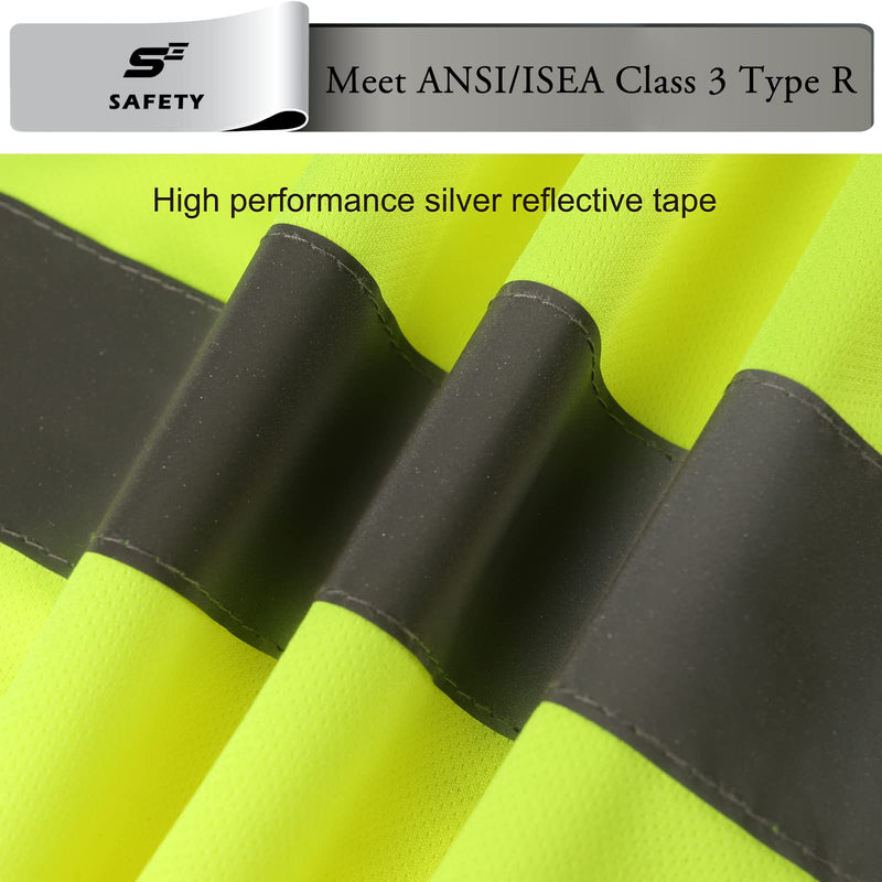 sesafety 360° Ultra-Bright Reflective Safety Shirts for Men, ANSI Class 3 High Visibility Construction Work T-Shirts with Pocket, Durable Silver Tapes to Keep You Seen and Safe Large Yellow 1