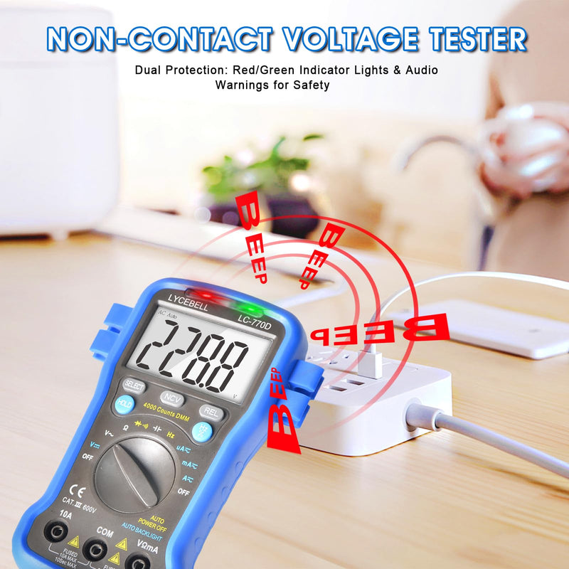 [Australia - AusPower] - Digital Multimeter Tester 4000 Counts, AC DC Volt Ohm Amp Meter Auto Ranging Circuit Electrical Tester Tools Test Voltage, Current, Resistance, Diodes, Batteries Automotive Multimeter Kit 