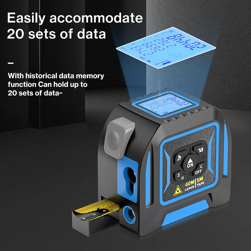 2-in-1 Laser Tape Measure, 130 Ft Laser Distance Meter and 16 Ft Self-Locking Measuring Tape, USB-C Rechargeable Digital Measuring Tape Laser Tape Measure 130ft/40m