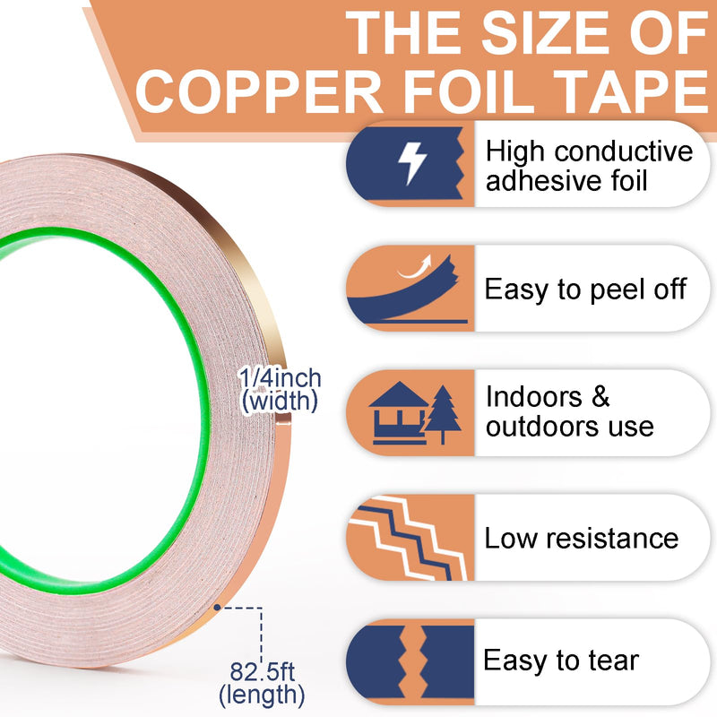 [Australia - AusPower] - LOVIMAG Copper Tape (1/4inchX82.5FT), Copper Foil Tape for Stained Glass, Copper Tape Conductive Adhesive for Guitar and EMI Shielding, Soldering, Crafts, Electrical Repairs, Grounding, DIY(1Rolls) 6.35mmx25m-1p 