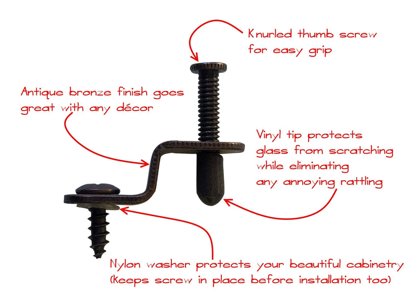 Panel Retainer Clip for Glass Cabinet Doors - Thumb Screw - Bronzed - 50 Pack