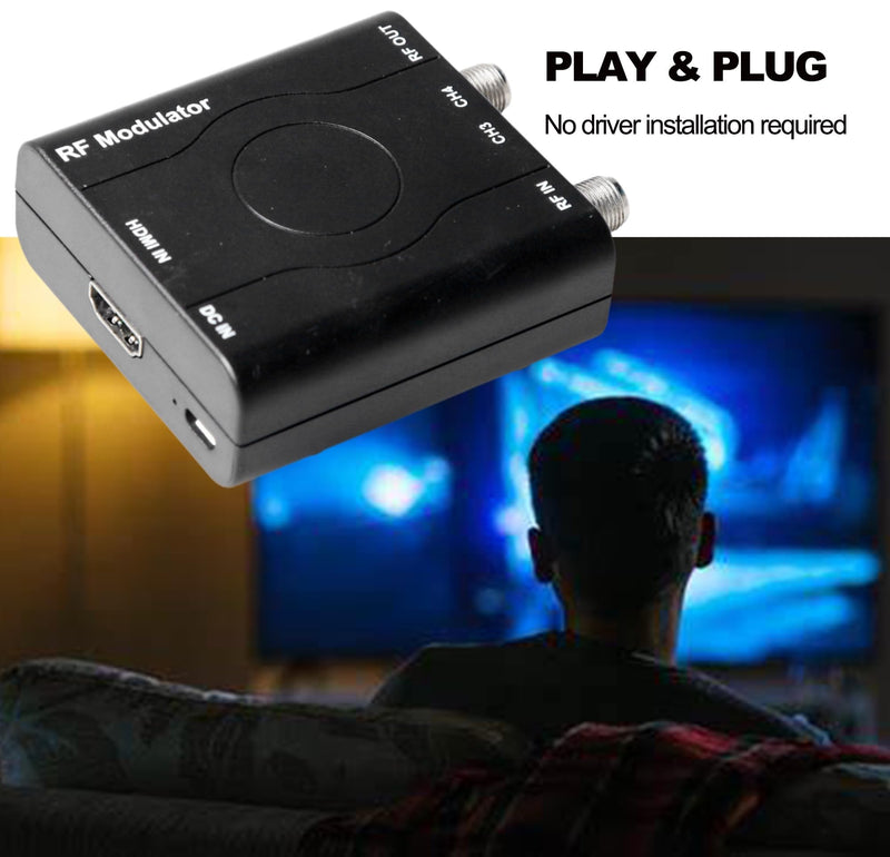 HDMI to RF Modulator, HDM61 VHF HDMI to RF Converter Adapter for TV NTSC Format Output, 1080P PLL Control for Home TV Game Console