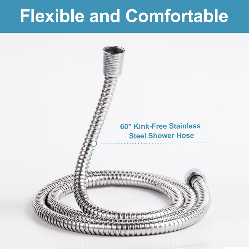 OFFO Shower Slide Bar Combo, Adjustable 21 in Slide Bar with 3-Mode Round Handheld Shower Head and 60 in Stainless Steel Hose, Screw Wall Mounted, Chrome Finish Round 21" Slide Bar & 60" Hose