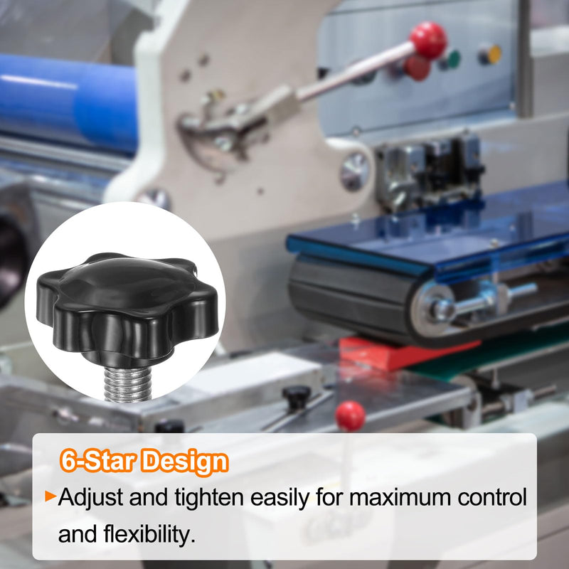 [Australia - AusPower] - HARFINGTON 8pcs Star Knobs M10 x 60mm 304 Stainless Steel Threaded Stud 38mm Plastic 6-Star Head Hand Tightening Thumb Screw Clamping Jig Knob Handle, Black M10 x 60mm x 38mm 