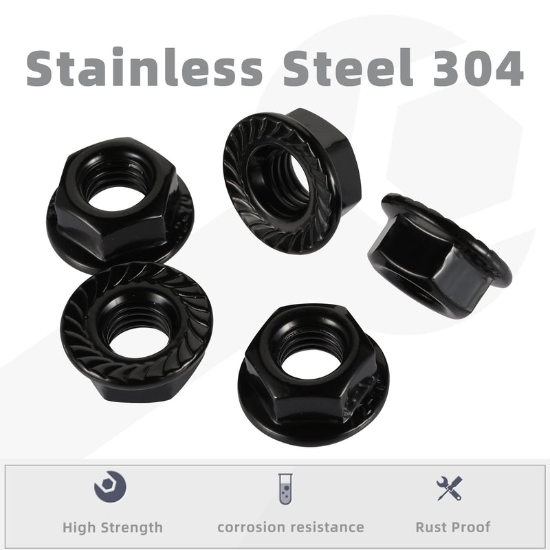 [Australia - AusPower] - M6-1.0 Serrated Flange Hex Nuts Flanged Locknuts, 304 Stainless Steel 18-8, Black Finish, 25PCS 25 M6-1.0 