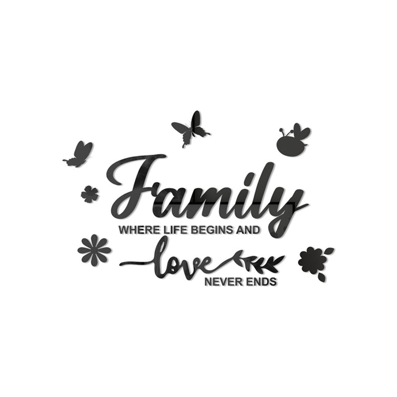 Family Where Life Begins and Love Never Ends Mirror Wall Decal, Spiritual Wall Stickers Peel and Stick Quote Sayings, Acrylic Inspirational Lettering Art Decor for Home Decoration, Gold