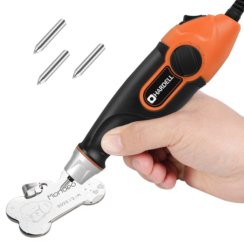 HARDELL 24W Engraving Pen, 5 Speed Engraving Tool with Letter/Number Stencil, Soft Handle Engraver Pen with Tungsten Carbide Steel Bits for Metal, Stone, Wood, Leather, Glass, PVC Pipe, DIY Crafts Orange
