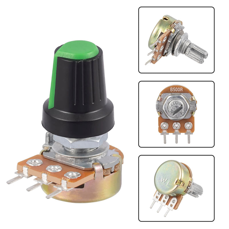 [Australia - AusPower] - ALLECIN 20 Pieces 500 Ohm B500R Potentiometer Mono Linear WH148 Rotary Potentiometer 3 Terminals B Type Linear Taper Single Potentiometer Variable Resistors with Nuts and Washer and Knob 500 ohms 