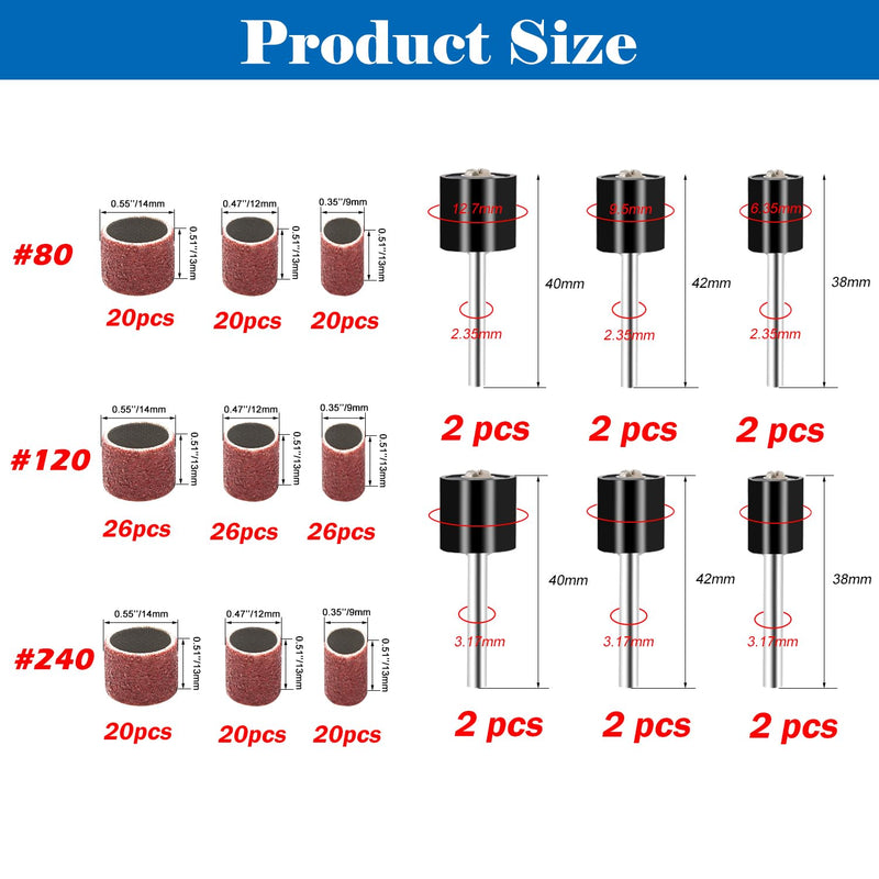 [Australia - AusPower] - mxuteuk 210 Pieces Sanding Drum Set, Including 198 Pieces Aluminium Oxide 80 120 240Grit Drum Sanding Sleeves and 12 Pieces Drum Mandrels for Dremel Rotary Tool, Sanding Drums with Box 210 Stück 
