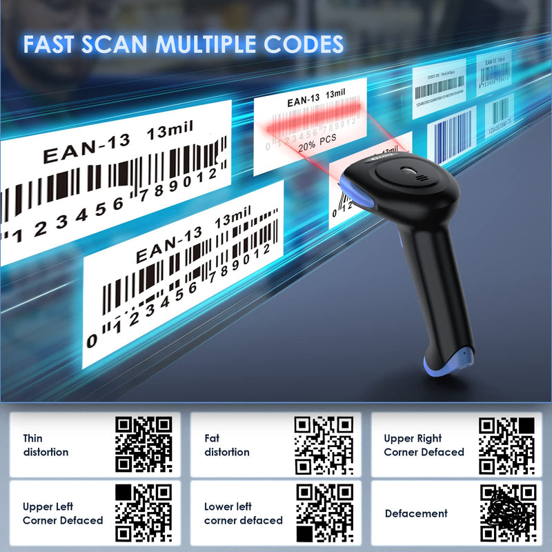 Eyoyo 2D Bluetooth Barcode Scanner Wireless, 2500mAh Handheld Cordless USB Wired QR Bar Code Reader for Library, Warehouse Inventory Compatible with iPad, Android Phone, iPhone, Laptop Dark blue