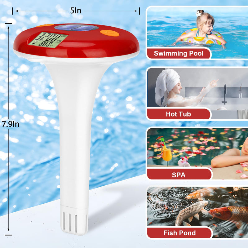 [Australia - AusPower] - Floating Digital Salinity Tester with ATC,Solar Powered Salt&Temp Level Monitor with pH Strips,Pool Salt Meter Solar Powered Temperature & Salinity Tester for Saltwater Aquarium Pool Spa Hot Tub Pond 