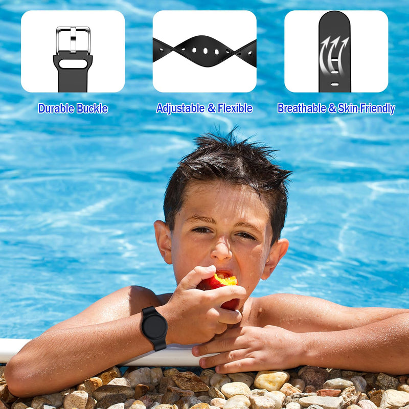 [Australia - AusPower] - R-fun Waterproof Air Tag Bracelets for Kids [2 Pack] Compatible with Apple Air Tag Finders with Soft Silicone,Anti Lost GPS Item Finders Case Cover for Kids,Night Blue/Black Night Blue/Black 