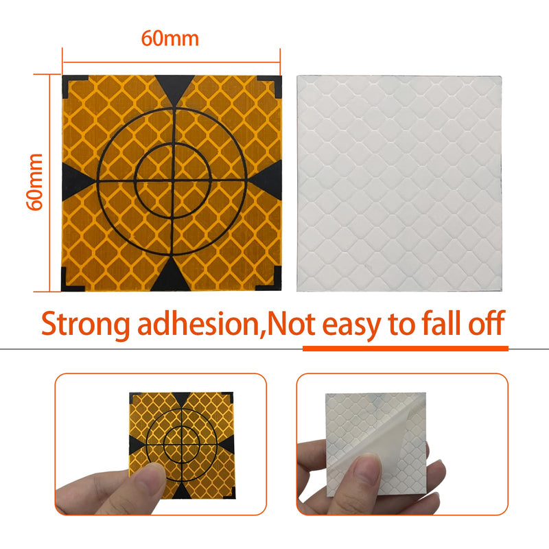60X60MM 100PCS Reflective Sheet for Total Stations Paste Up Reflector, Survey Target Mark with Black Triangle Reflector Targets for Total Stations,Yellow 60x60mm