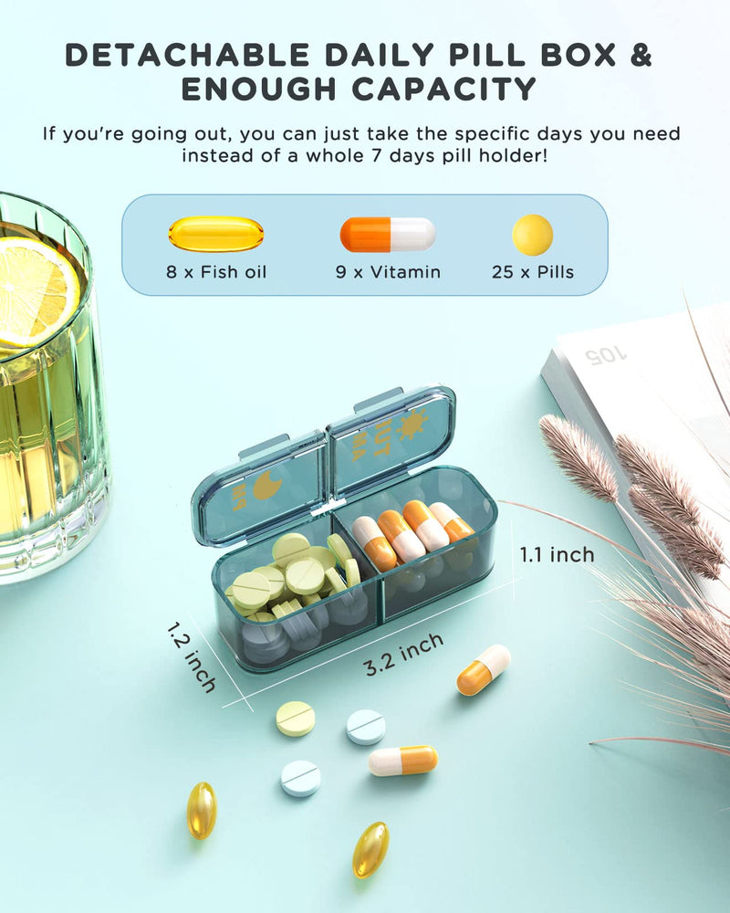 [Australia - AusPower] - Am Pm Pill Organizer, Weekly Pill Box 2 Times A Day - Acedada 7 Day Pill Organizer with 7 Separate Containers, Portable Daily Medicine Dispenser Case for Vitamin, Fish Oils, Supplements, Stylish Blue 