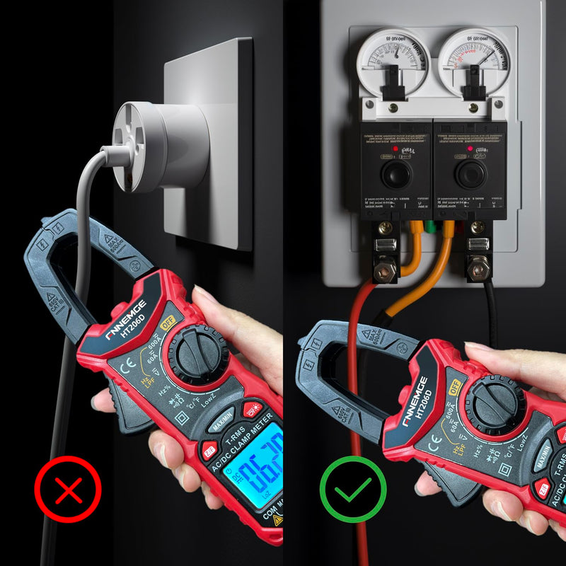 FNNEMGE HT206D Current Clamp, Current Meter DC/AC Current: 0-600A, Multimeter True-RMS 6000 Counts Auto Ranging, Measures Voltage Capacity Continuity (AC/DC Current)