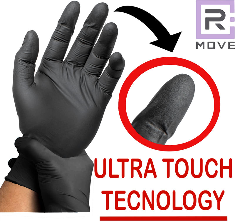 R MOVE Pack of 200 Disposable Gloves, Black, XL Nitrile Gloves, Rubber Gloves, Disposable Medical Examination Gloves, Powder-Free (200, Black, XL) Waist XL