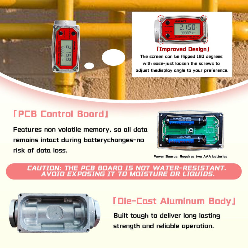 [Australia - AusPower] - 3/4" NPT Digital Fuel Transfer Meter 2-35 GPM Flow Rate - Accurate, Easy-to-Read LCD Display Heavy-Duty Construction for Diesel Kerosene Gasoline Water, Oil- Supports Gallon, QTS, PTS, L, m³ 3/4 INCH 