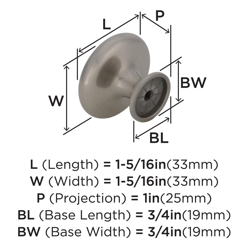 Amerock Inspirations 1-5/16 inch (33 mm) Diameter Satin Nickel Cabinet Knob - 10 Pack