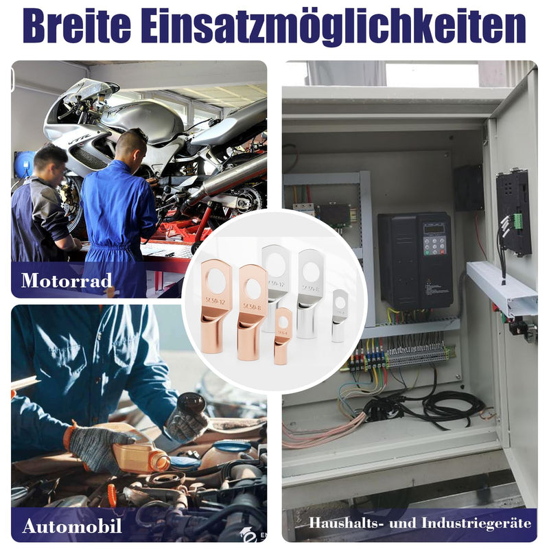 [Australia - AusPower] - Pack of 20 Cable Lugs 10 mm2 Tube Cable Lug M6 Ring Cable Lug Thickened Copper Uninsulated SC Cable Lugs Silver (Silver, SC35-8) 