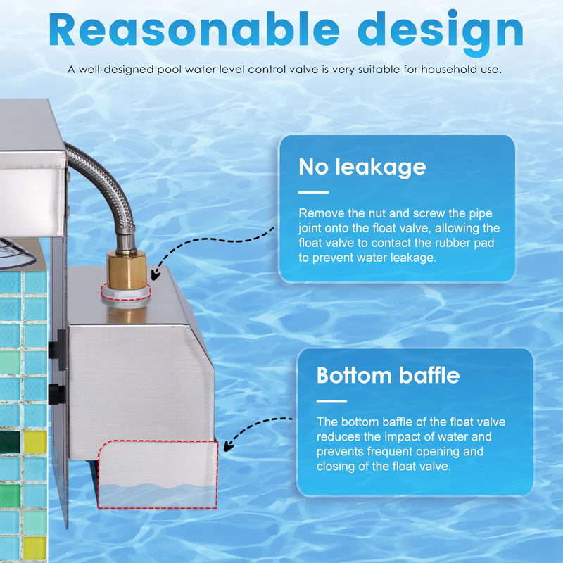 [Australia - AusPower] - Automatic Pool Filler Water Leveler Auto Fill Pool Waterfall Water Level Control with Float Valve for Swimming Pool Spa Pond Pool Auto Fill (Silvery) Silvery 