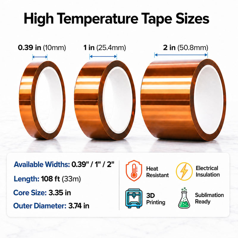 50.8mm x33m (2" x108FT) Sublimation Tape, High Temperature Heat Resistant Polyimide Tape, Heat Transfer Tape, No Residue Kapton Tape for Electronics,Soldering,PCB,3D Printing,Heat Vinyl Press,Thermal