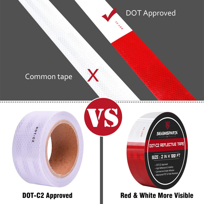SEVEN SPARTA DOT-C2 Reflective Safety Tape 2 Inch x 200 Feet Red/White Conspicuity Tape for Vehicles, Trailers, Boats, Signs (200 FT) 200 FT Red and White