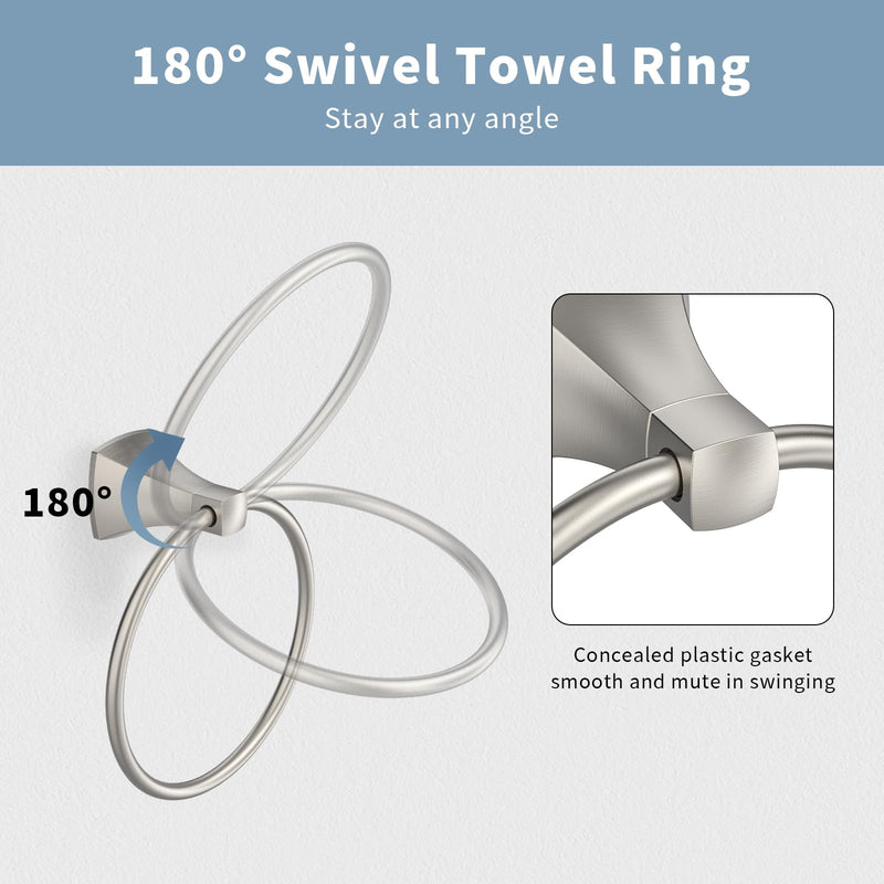 Bathroom Hardware Set 2 Pieces Toilet Paper Holder and Towel Ring Wall Mounted Stainless Steel and Zinc Alloy Brushed Nickel 2PC