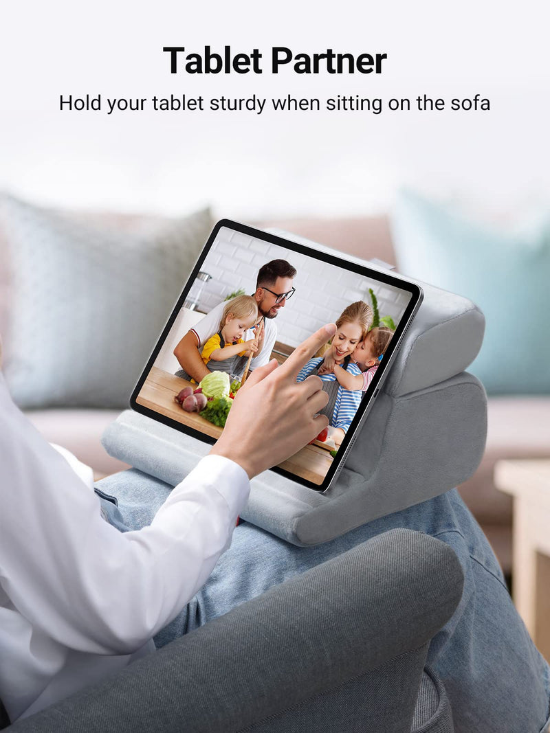 [Australia - AusPower] - UGREEN Tablet Pillow Stand for Lap Soft Holder Bed with 3 Viewing Angles Adjustable Home Office Accessories Compatible with iPad Pro12.9 11 10.5 9.7 iPad Mini iPad Air iPhone 15 14 E-Reader Grey 