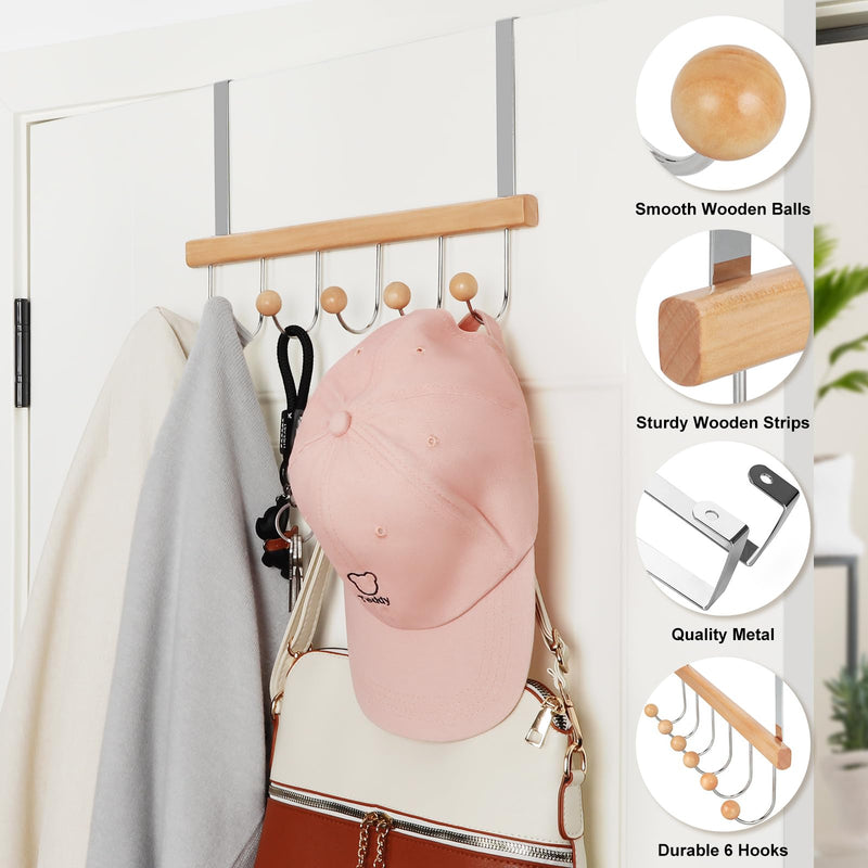 [Australia - AusPower] - TOPIA HANGER Over The Door Hooks for Hanging, Towel Hooks Towel Racks for Bathroom, Coat Hooks Coat Rack Over The Door Organizer Hanging, Wooden Door Hangers for Coat Towel Hat Purse CT71N Natural 1 Pack 