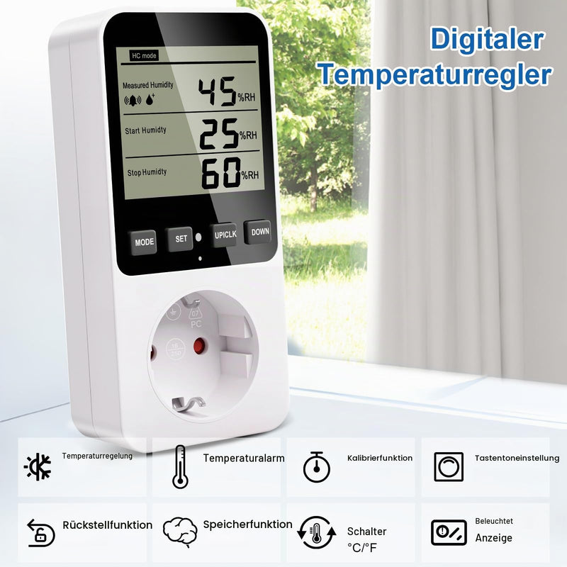 Temperature Controller Socket 230 V with Sensor Digital Hygrostat Humidity Regulator with Alarm for Humidifier Dehumidifier Terrarium