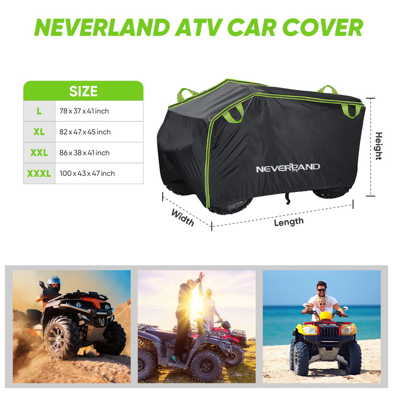 [Australia - AusPower] - NEVERLAND ATV Cover, Waterproof Heavy Duty 4 Wheeler Cover with Buckle, Dustproof Anti UV Windproof All Weather Outdoor Storage Quad Cover for Polaris Sportsman Yamaha Honda Coleman XL Green & Black XL-82.7''L x 47.2''W x 45.2''H 