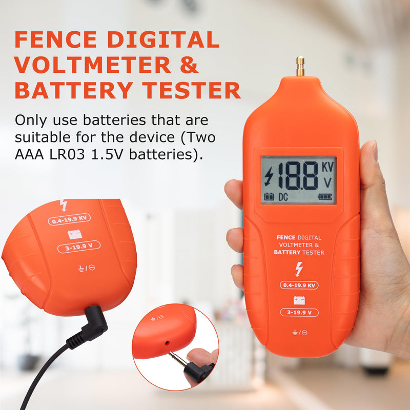 [Australia - AusPower] - Electric Fence Tester Fault Finder Digital Electric Fence Voltage Tester Max 19.9kv, Fence Voltage Tester with Large LCD Display, Grounding & 1.5V Battery Included 