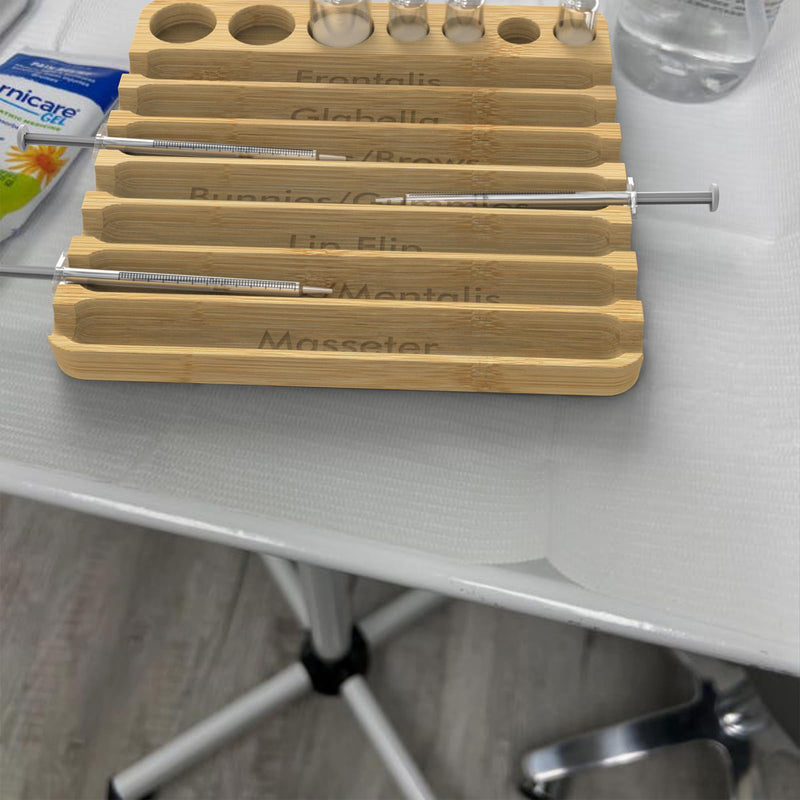 [Australia - AusPower] - Aesthetic Practitioner Syringe Tray with Vial Holder, Bamboo Vial Holder Syringe Tray for 2-in-1 Combination, Syringe Storage Organizer for Aesthetic Practitioners and Small Vial Racks 