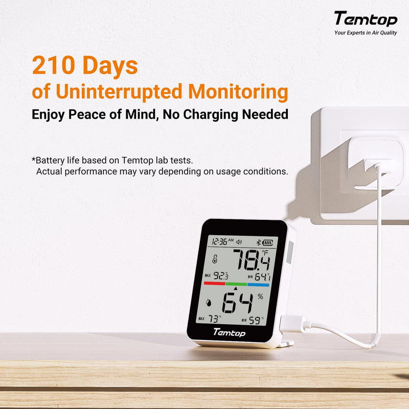 Temtop Humidity Meter T1, Indoor Thermometer for Room Temperature, Bluetooth Hygrometer with Notification Alerts, Data Export, Digital Gauge for Home, Office, Greenhouse, Garage, Baby Nursery, Gift Basic Edition 1