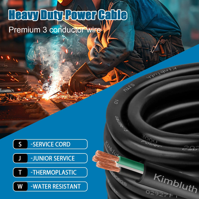 8 Gauge 3 Conductor Wire SJTW Outdoor Extension Power Cable 5FT, 8/3 Wire Heavy Duty Pure Copper Electrical Wire for Lawn, Battery, Automotive, Outdoors 8 Gauge 5FT 3C