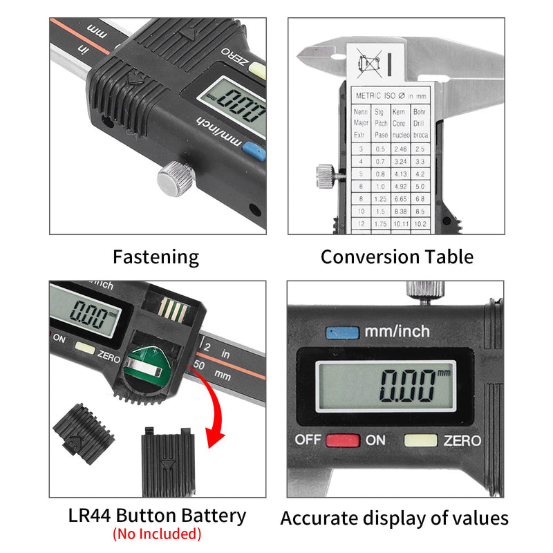 [Australia - AusPower] - Electronic Digital Vernier Caliper, 50mm / 2in High Precision Portable Caliper Measuring Tool (Delivered Without Battery) 