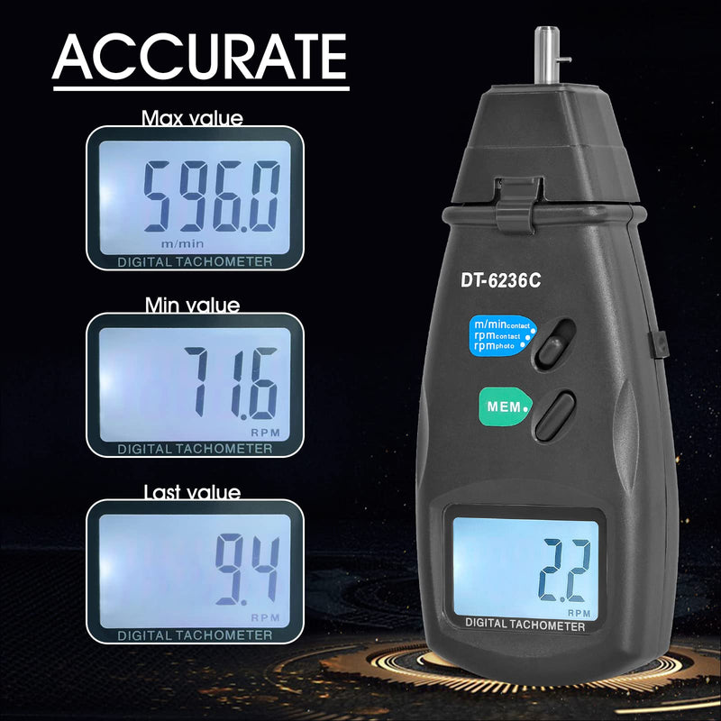 [Australia - AusPower] - Digital Tachometer Handheld Photo Speedometer GR-6236C Non-Contact Range with Max/Min/AVG Data Holding Functions Rotation Speedometer Photo Speedometer with Reflective Tape 
