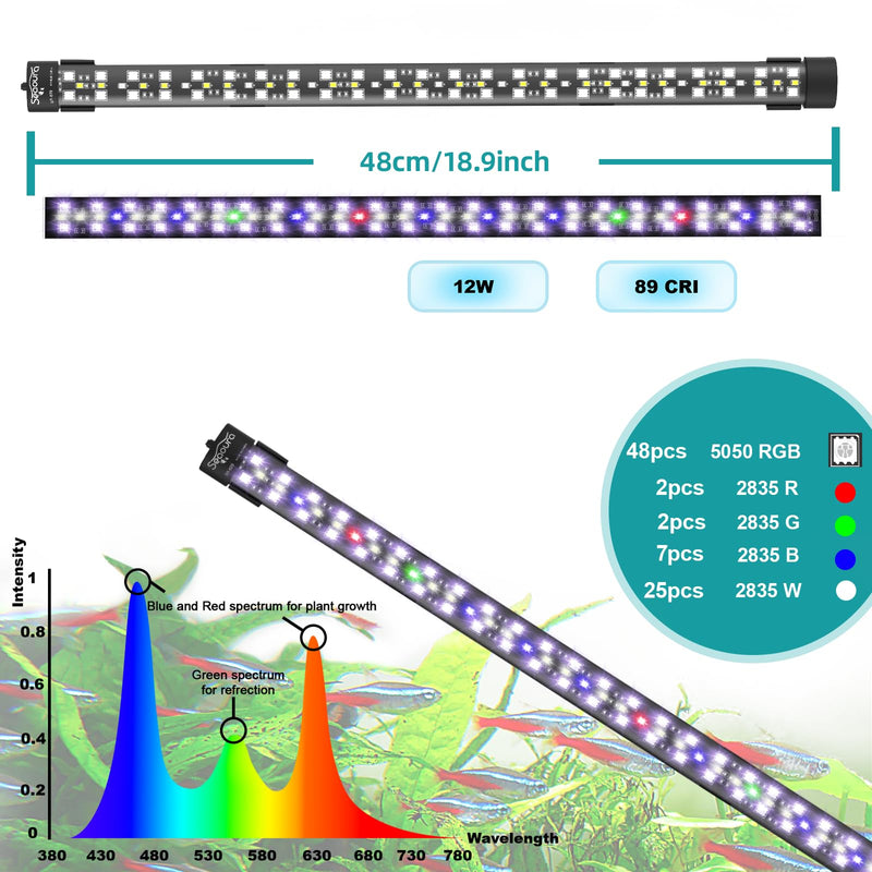 SEAOURA Submersible Aquarium Light for 20 to 35 Inch Fish Tank, 24/7 Cycle Fish Tank Light with Timer, Aquarium Plant Light with Full Spectrum+7 Single Colors, Auto On/Off, Adjustable Brightness 18.9 Inch length