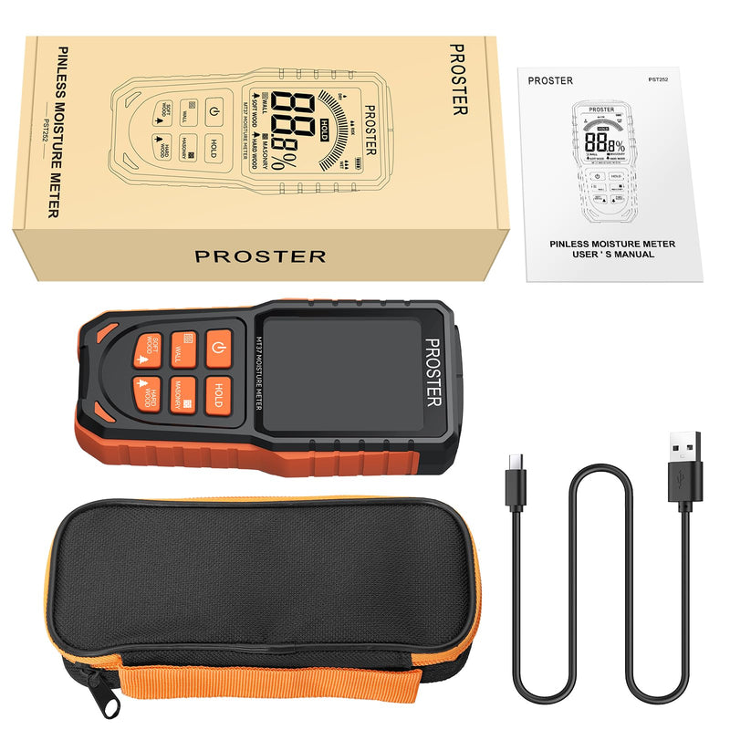 [Australia - AusPower] - Proster Moisture Meter - Pinless and Non Destructive Wood Moisture Meter for Softwoods Hardwoods Walls Digital Moisture Tester for Drywall Wood Masonry 