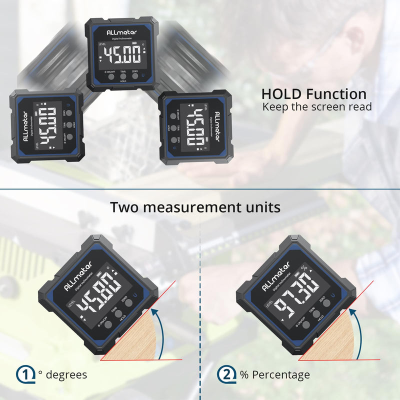[Australia - AusPower] - USB Rechargeable Digital Angle Finder with Laser – 4-Side Magnetic Inclinometer,0.05° Resolution,IP54 Digital Level with Backlit Display,Protractor Gauge Tool for Woodworking,Construction DIY 