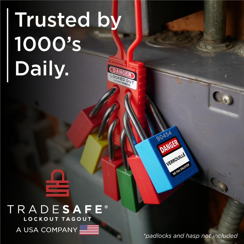TRADESAFE Lockout Tagout Locks Label, Lock Out Tag Out Padlock Labels in English, Spanish, French, Danger Locked Out, Do Not Remove Loto Locks Stickers English, Spanish, French | 60-Pack