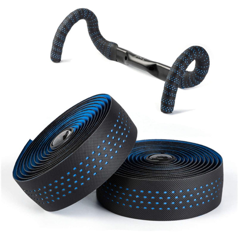 BESTYMXY Road Bike Handlebar Tapes Made of EVA+PU, Professional Road Bicycle Bar Tape, Racing Bike Handle Wraps, Bicycle Handlebar Grips Cover with End Plugs (Blue) Blue
