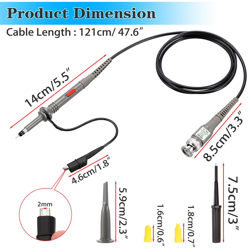 [Australia - AusPower] - Sumnacon P6100 Universal Oscilloscope Probe with Accessories Kit 2Pcs 100 MHz X1/X10 High Sensitivity Oscilloscope Clip Probes with BNC to Test Lead Kit, Mini Alligator Clip and Ground Lead 